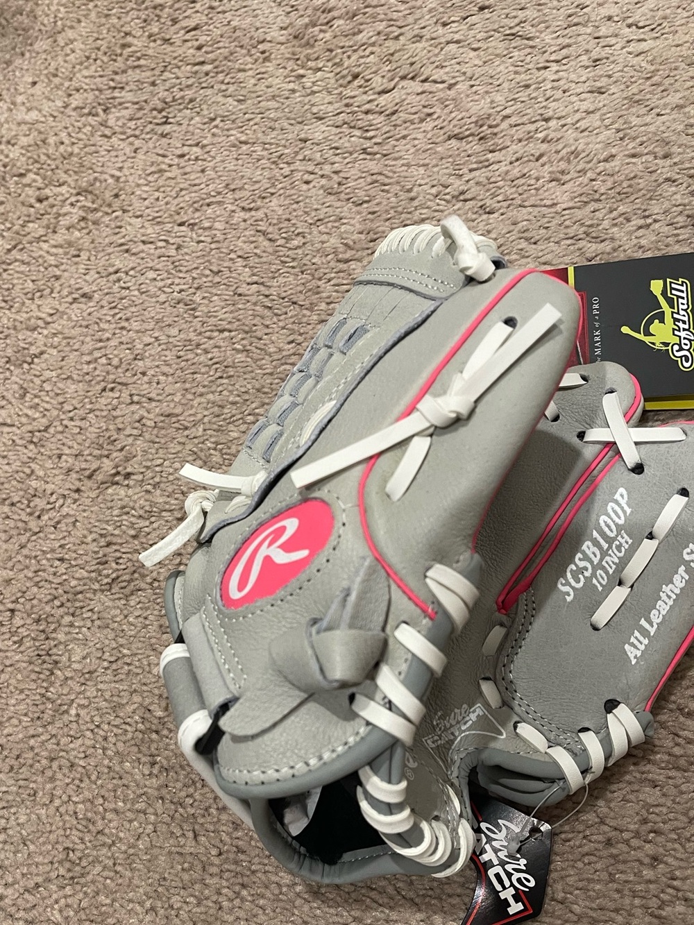 Rawlings Gray and Pink Youth Softball Glove